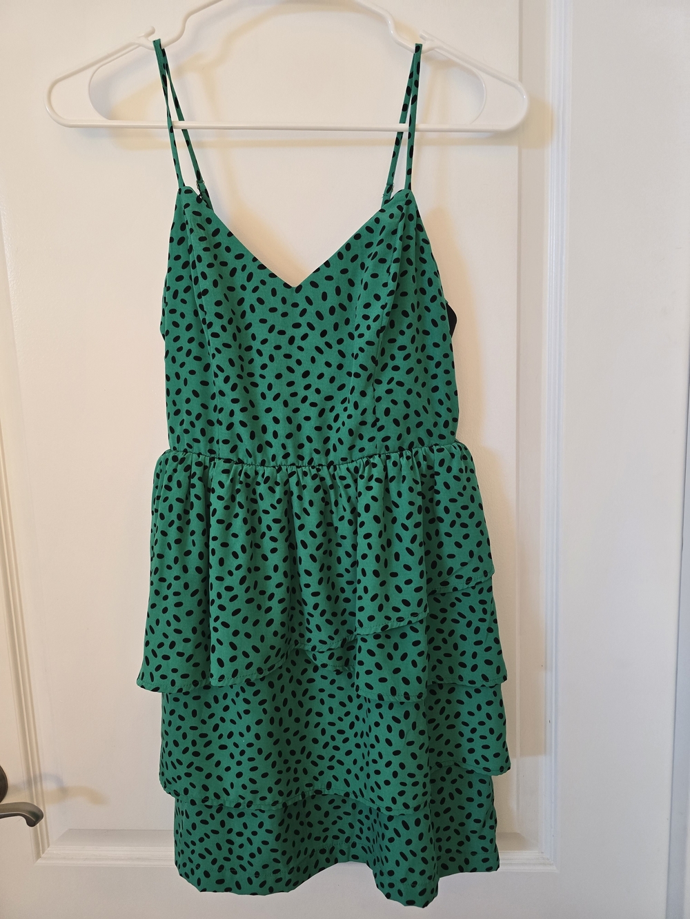 Metropark Green Spotted Tiered Spaghetti-Strap Dress